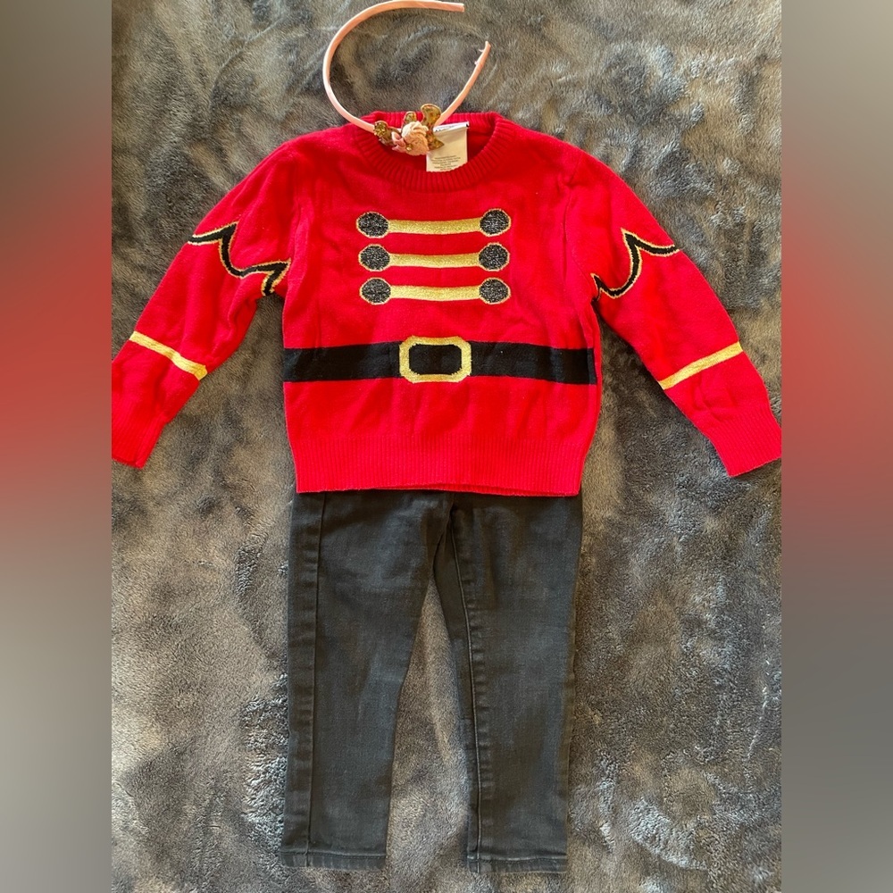 Bundle of 3: sweater 2T by Mighty Fine + cat & jack black jeans + NWOT headband